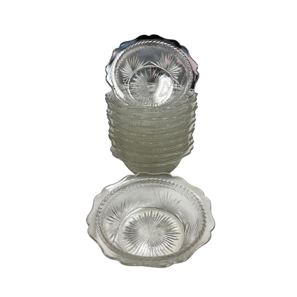 Jeannette Depression 30s Glass Dessert Fruit Bowls Sunburst Herringbone Set 10